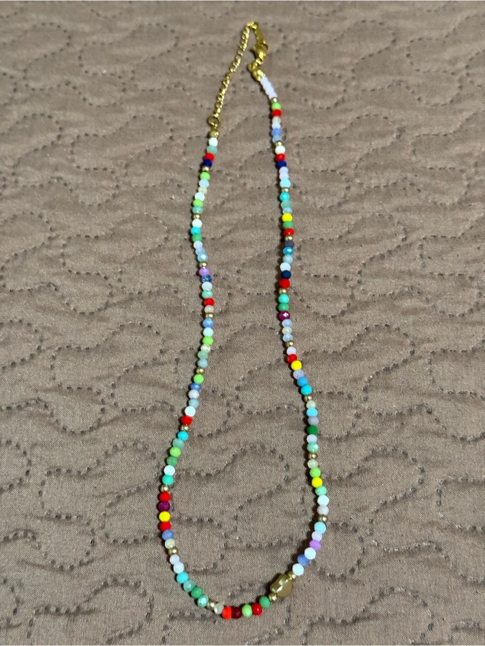 Handcrafted Multicolor Seed Bead Necklace with Gold Accent